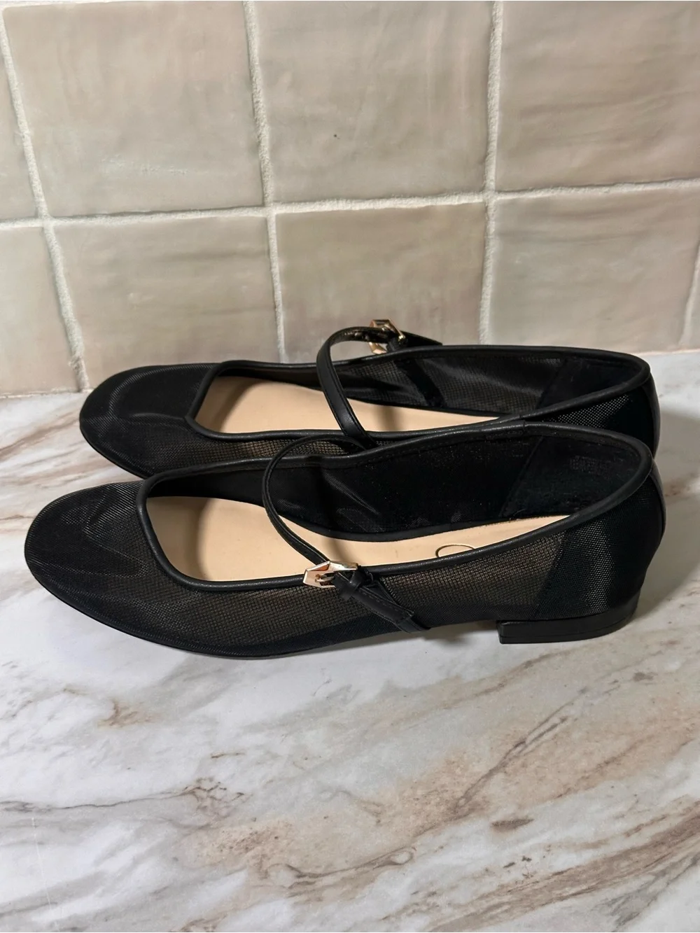 Jessica Simpson black mesh Mary Jane flats - Size 9